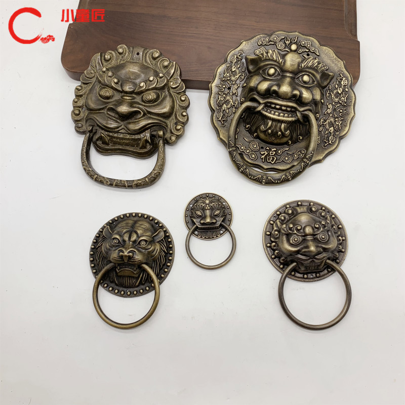 仿古纯铜兽头门环中式狮子头虎头拉手麒麟大门把手复古木门拉环