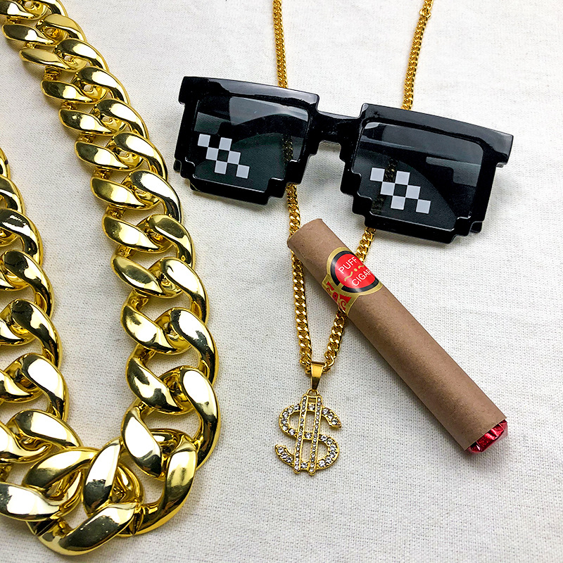 土豪仿真大金链子社会人塑料男粗夸张道具墨镜假合金项链-阿里巴巴