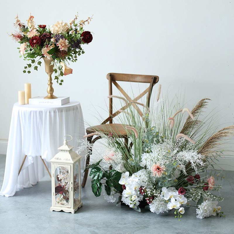 商业橱窗装饰花艺花堆店面设计插花芦苇花丛商城留影区摄影道具
