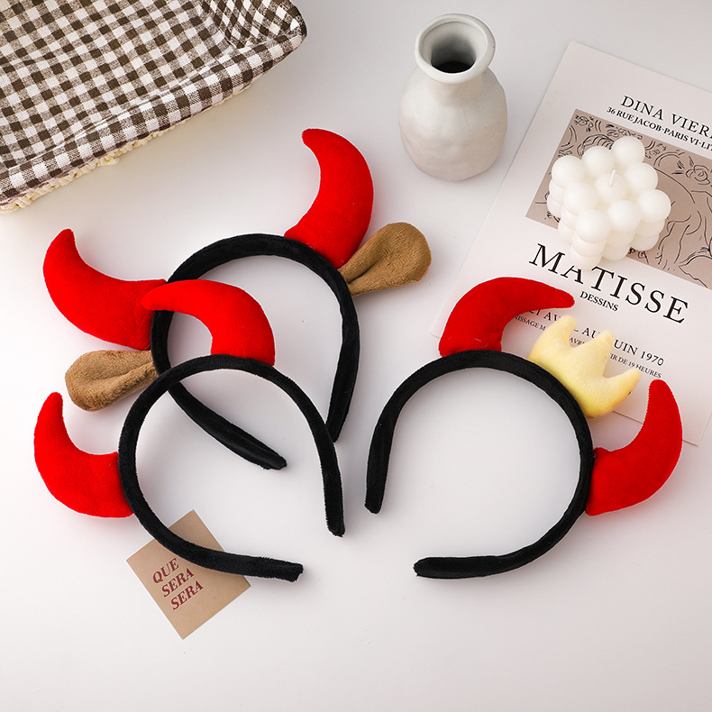 2021牛年发箍新年牛角发夹发饰跨年小牛头饰牛气冲天发卡过年头箍