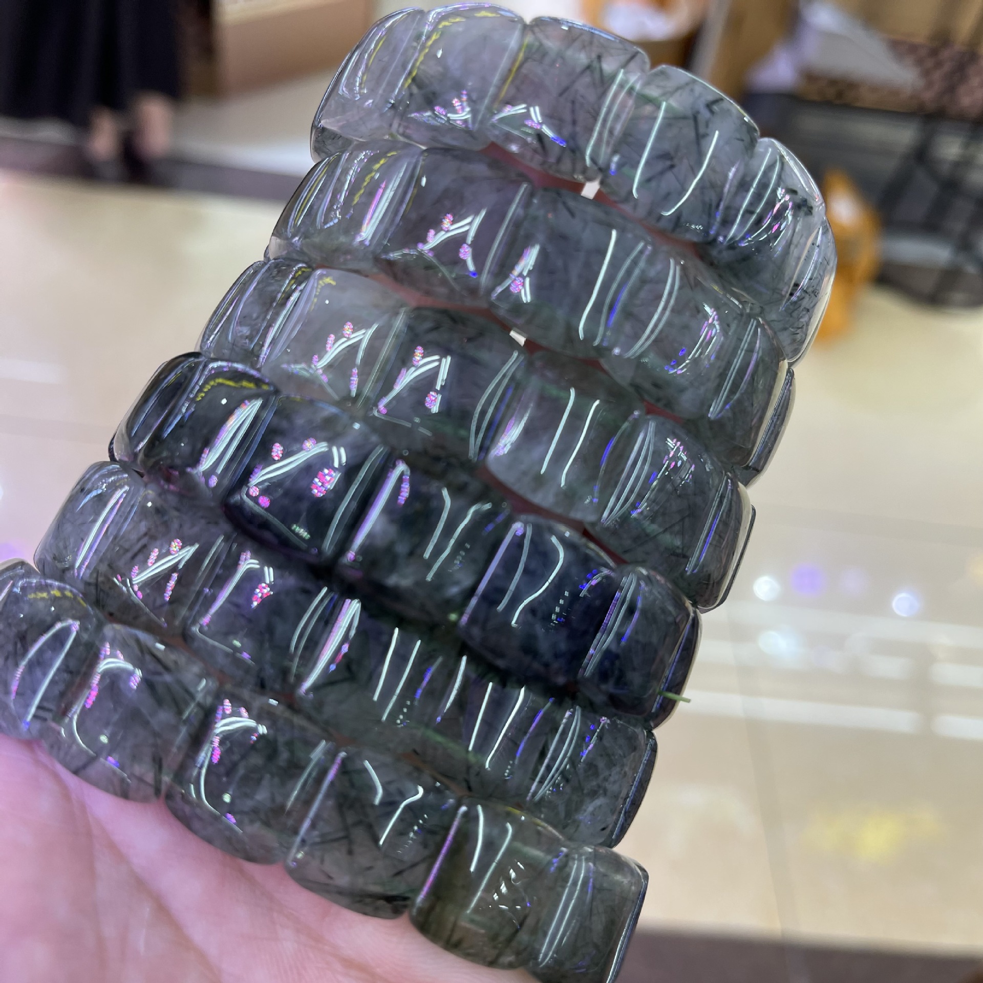 天然绿发晶手排正品巴西发晶钛晶绿色原矿石水晶手串饰品零售批发