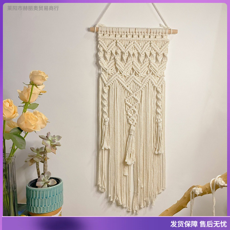 编织绳挂画波西米亚风编织挂毯棉绳流苏挂毯装饰民宿壁毯成品跨境