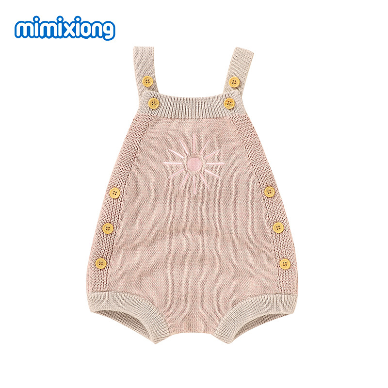 Ins Hot Autumn New Baby Sunflower Embroidered Strap Knitted Jumpsuit Triangle Romper Baby Clothes