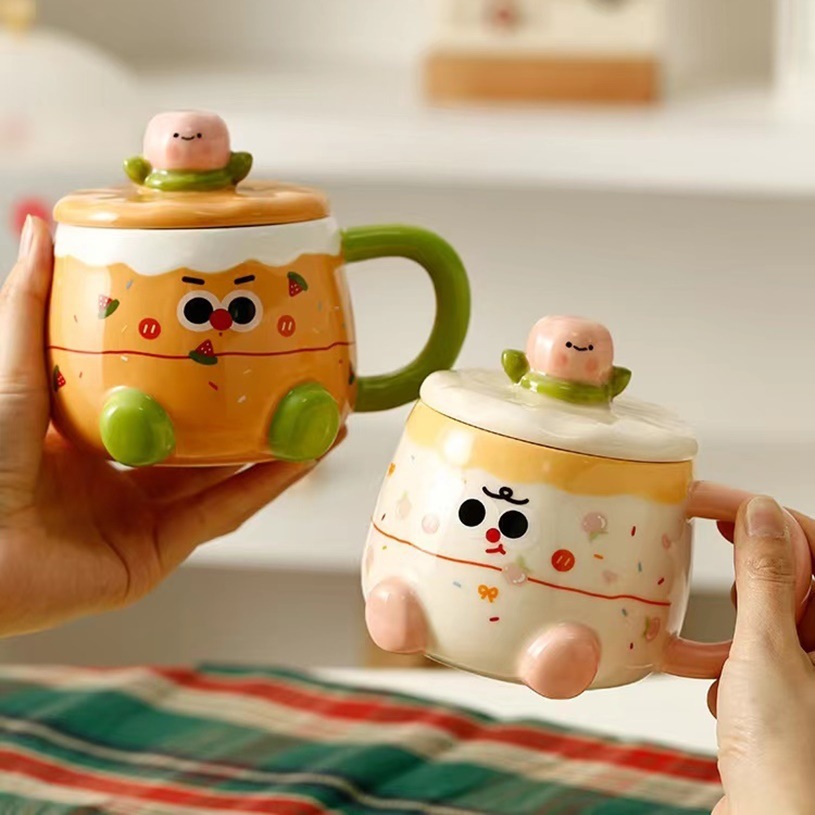 创意涂鸦宝宝表情杯伴手礼马克杯可爱浮雕手绘陶瓷杯高颜值水杯子