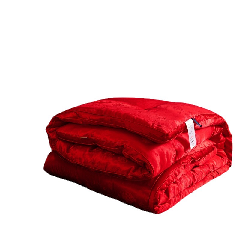 高档婚庆60支全棉贡缎提花大红色被芯结婚喜庆红被子春秋被冬被