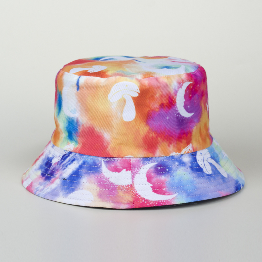 彩色扎染渔夫帽蘑菇蝴蝶双面盆帽街头时尚防晒帽出游遮阳帽子跨境