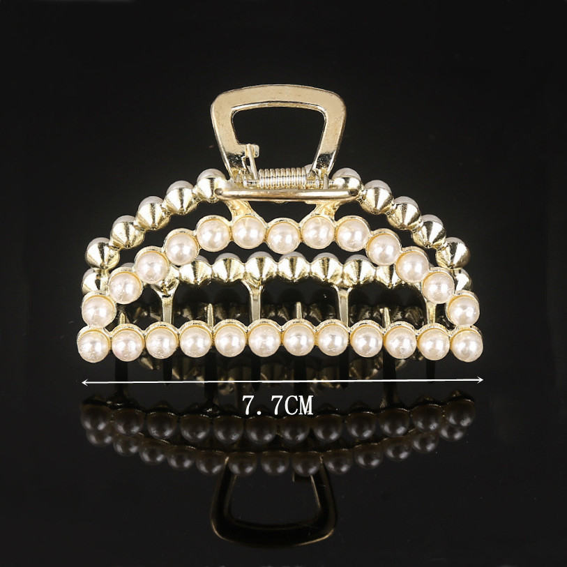 Korean Style Internet Hot New Hair Claw Simple Geometric Pearl Grip Large Catcher Rhinestone Back Head Spring Clip Hair Accessory