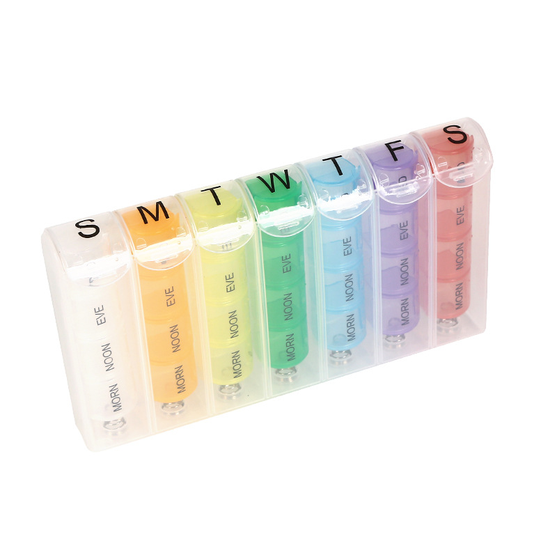 28 Grid New 7 Days Rainbow Button Portable Travel Combination Plastic Medicine Box Plastic Storage Box