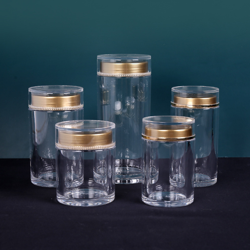 现货透明塑料亚克力保健品瓶子 胶囊医药包装罐药品罐食品密封瓶