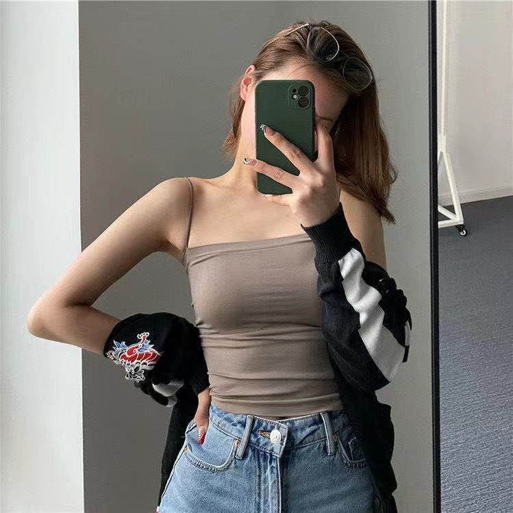 Internet Celebrity Solid Color Camisole Women's Outerwear Top One-Piece Anti-Sagging Underwear with Chest Pad Push up Tube Top