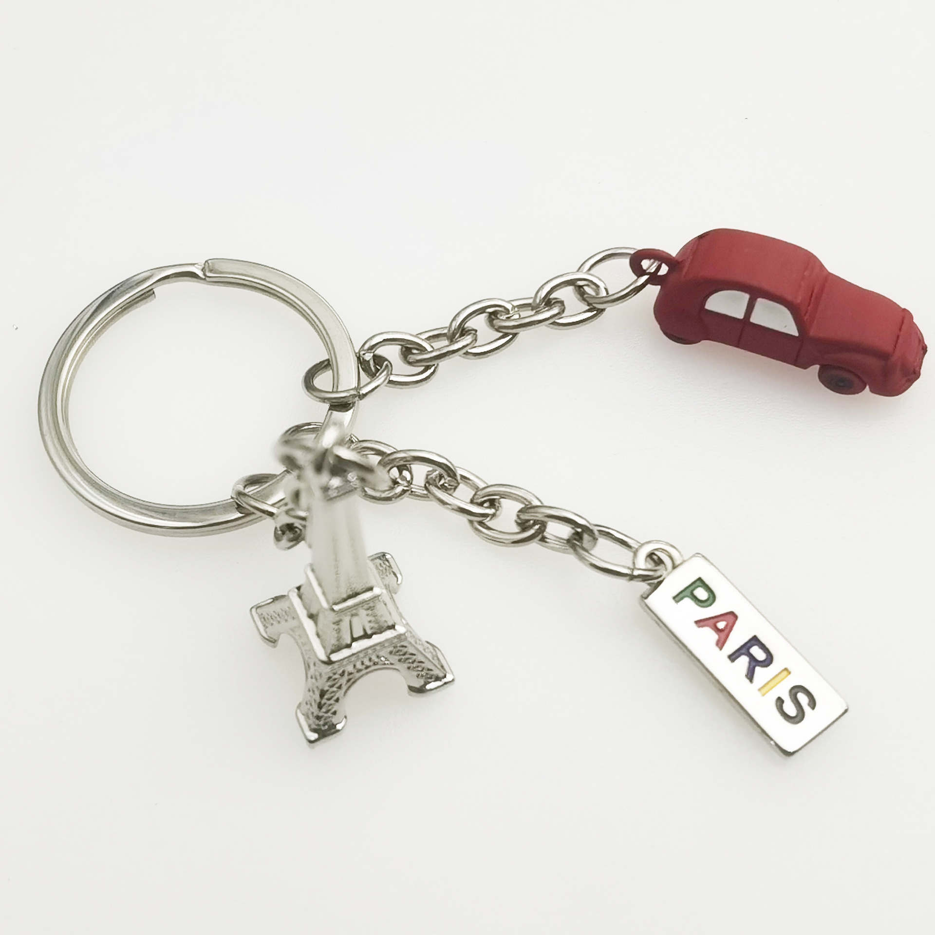 France Paris Tower Red Car Baking Paint for Metal Key Chain Customization Tourism Culture Creative Gifts
