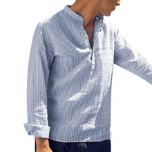 2023男士新款小立领条纹休闲衬衫速卖通男装休闲长袖衬衣