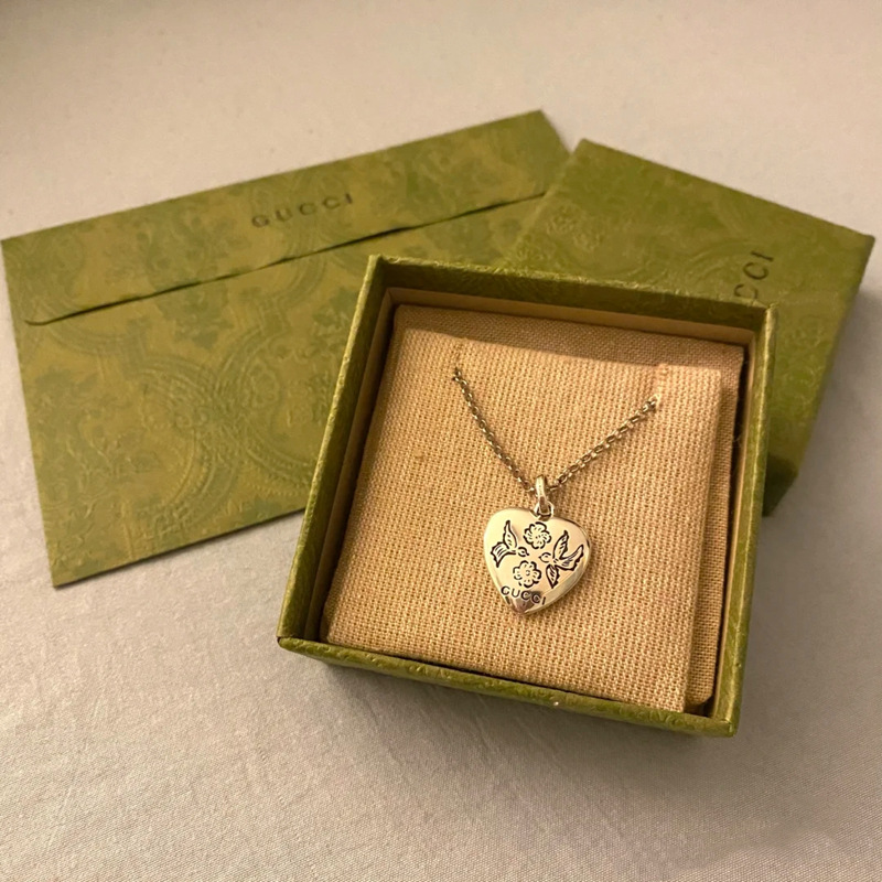 古奇家925银blindfor love爱无畏爱心吊坠项链男女同款情侣毛衣链