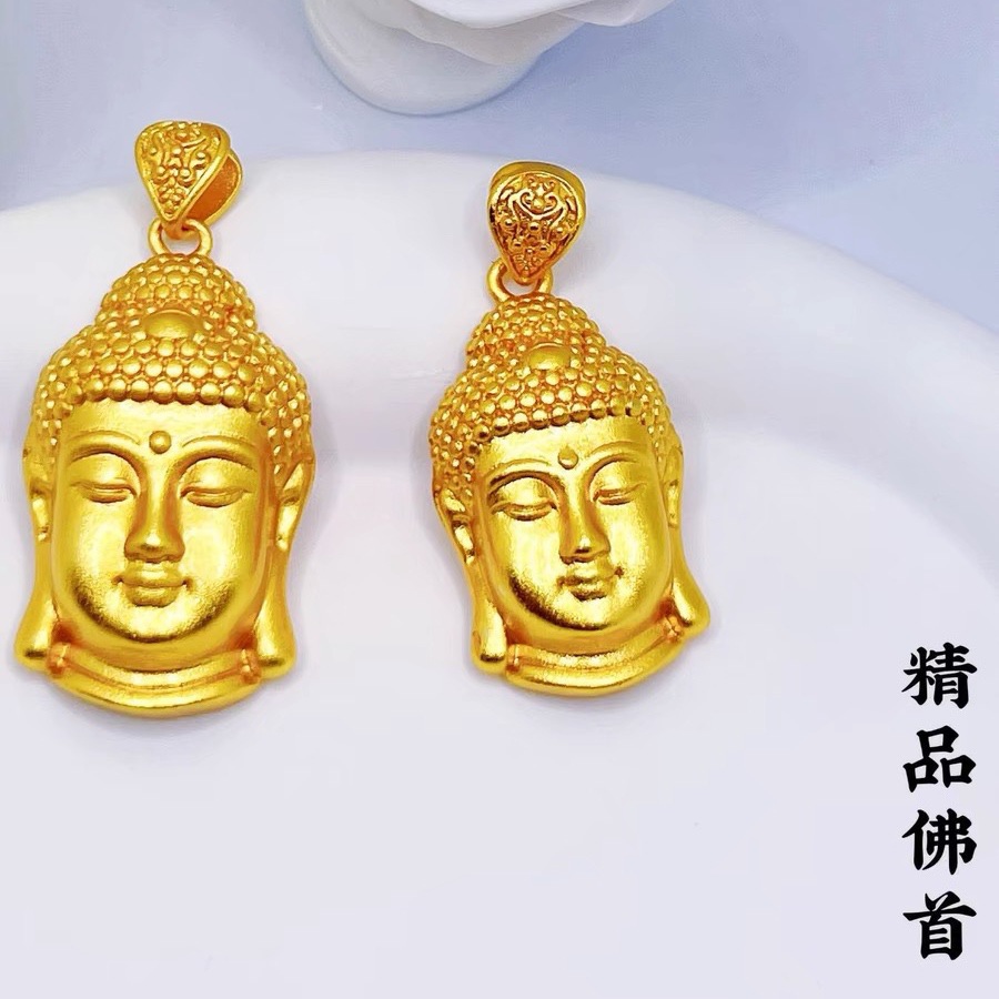 精品男女同款佛头吊坠抖音小红书热款仿3d硬金佛头项链毛衣链批发