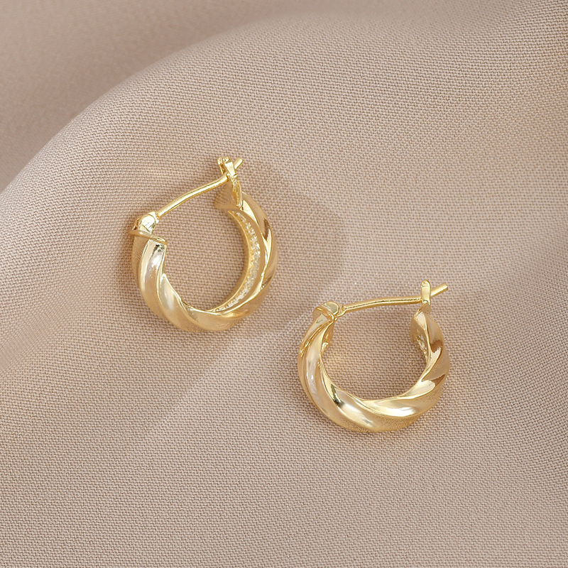 2023 New Trendy Elegant Stud Earrings for Women Sterling Silver Needle Niche Design Geometric C- Shaped Earrings Metal Earrings