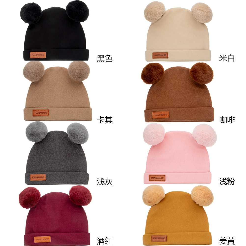 Cross-Border New Arrival Children's Cashmere-like Sleeve Cap Baby Double Fur Ball Head Protection Hat Autumn and Winter Baby Baotou Warm Hat