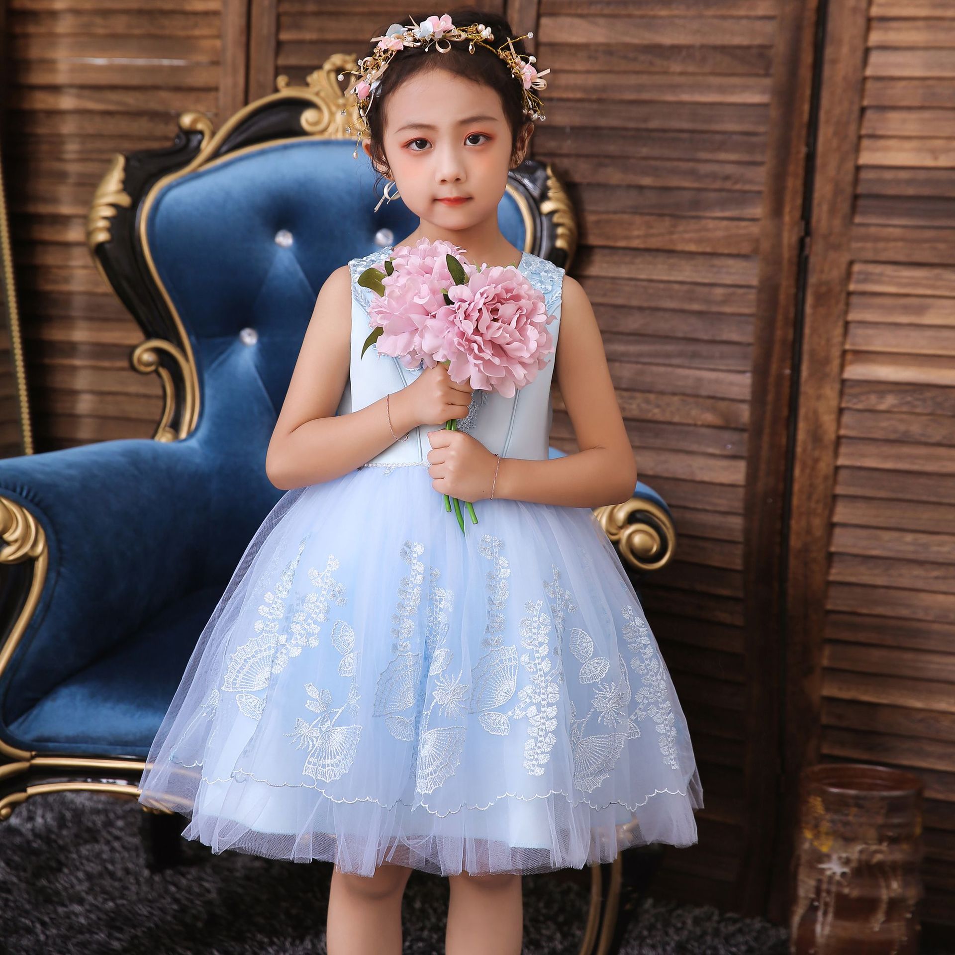 欧美儿童礼服公主裙花童婚纱蓬蓬裙小主持人走秀钢琴演出服批发