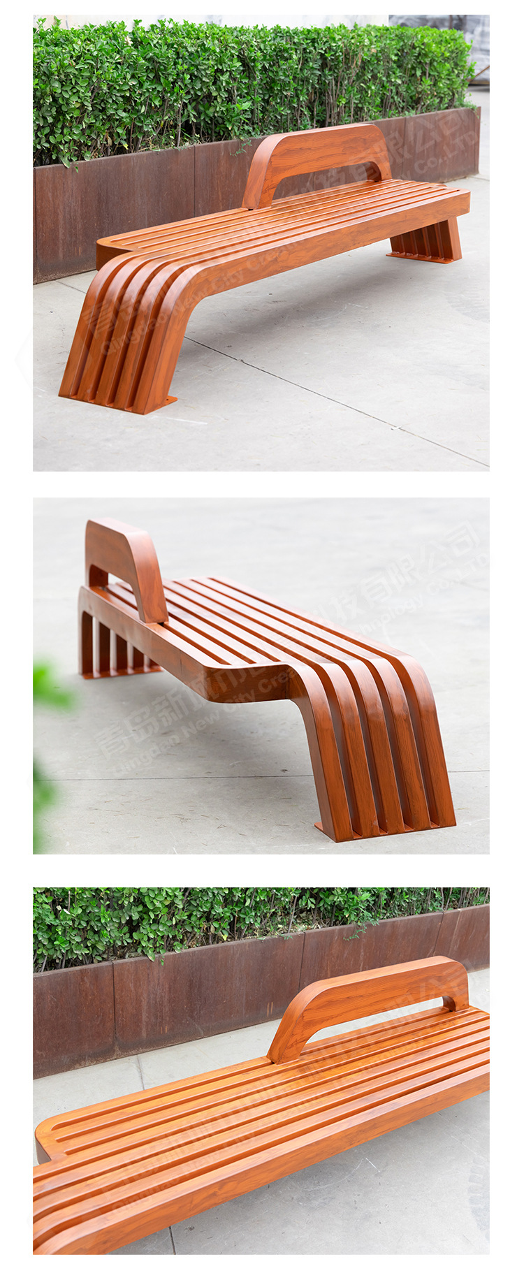 户外仿木质座椅公园椅户外长椅靠背休闲广场商业街椅子长条座椅