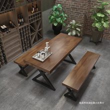 复古酒吧烧烤吧音乐餐厅工业风实木餐桌长方形铁艺咖啡厅桌椅组合