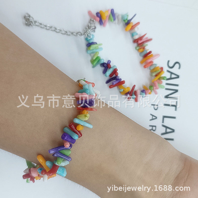 Irregular Sea Bamboo Coral Seedling Material Clavicle Chain Candy Color Light Luxury Minority Female Temperamental Bracelet Beaded Necklace Short