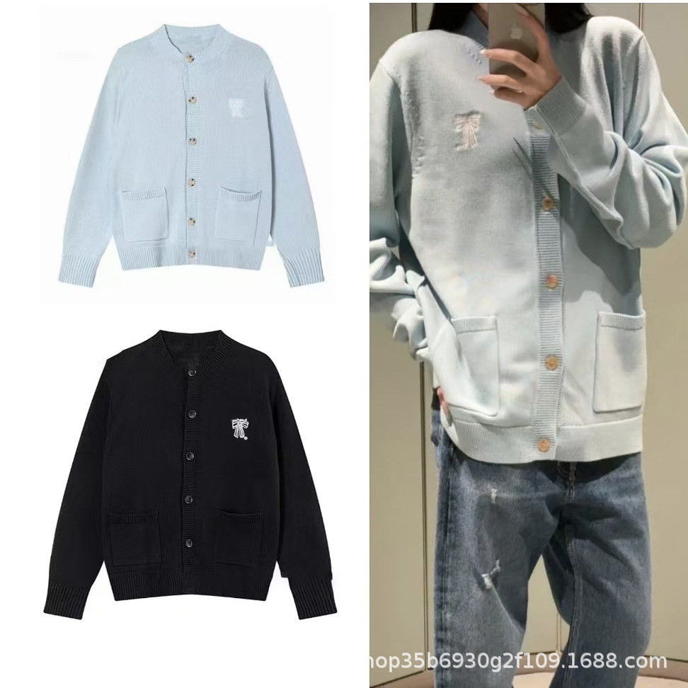 高版本2025秋冬新款经典蝴蝶结刺绣休闲针织毛衣外套上衣女潮牌