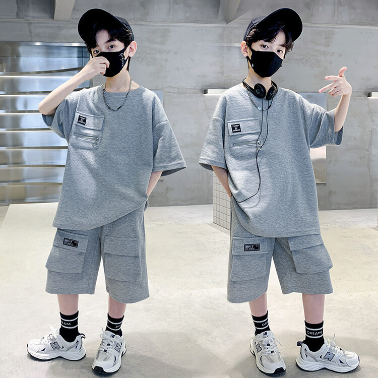 Children's Clothing Boys Summer Suit 2023 New Summer Boys Middle and Big Children Sports Thin Section Two-Piece Set Handsome Fashion