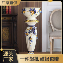 厂销创意彩绘欧式陶瓷罗马柱 奢华客厅酒店摆件大花瓶落地花瓶装