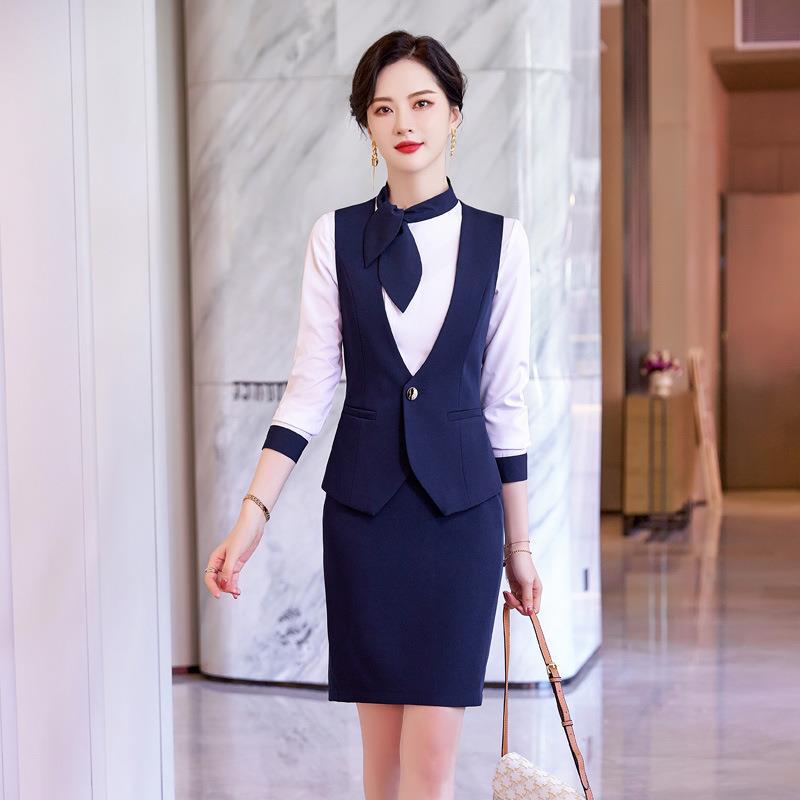 职业装西装马甲套装裤正装气质商场收银员化妆品导购工作服套装女