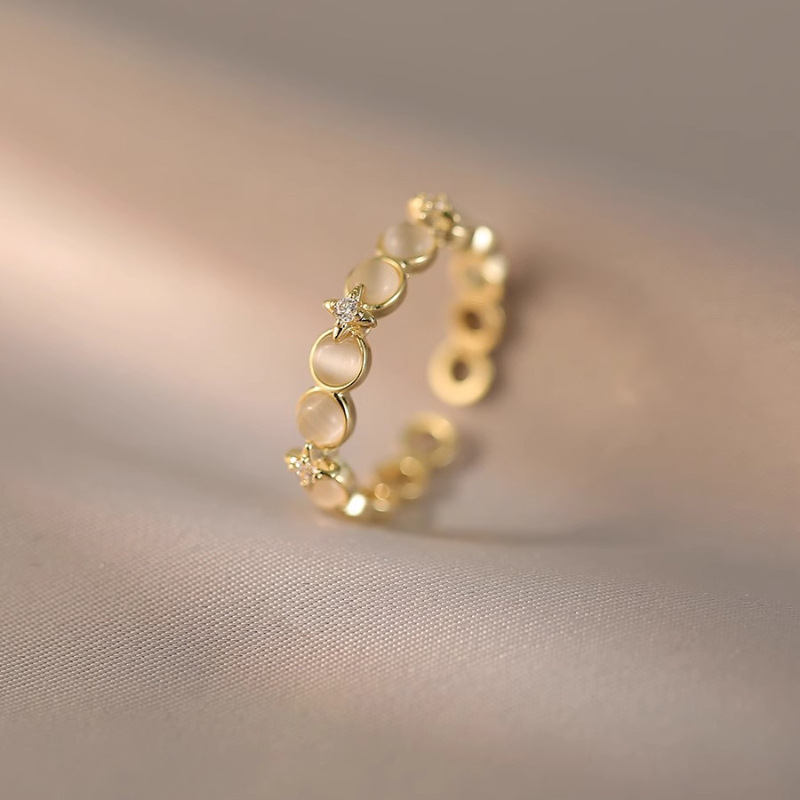 星星猫眼石戒指女时尚小众设计气质高级指环开口食指戒2024年新款