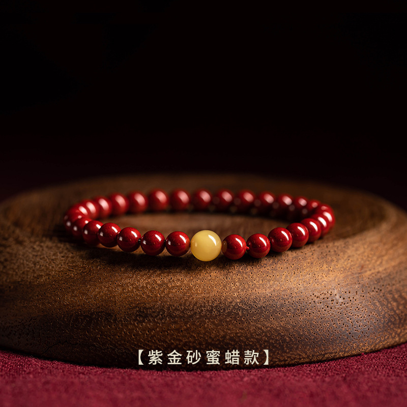 natural raw ore high-content cinnabar bracelet beeswax turquoise purple gold sand animal year couple buddha beads bracelet wholesale