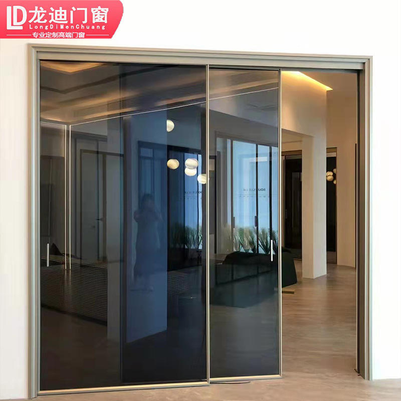 网红极窄推拉门佛山龙迪两轨上下轨佛山钛镁铝合金玻璃厨房推拉门