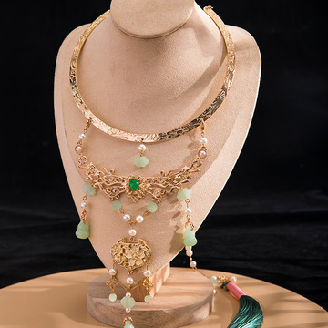 古风明制富贵背云璎珞项圈平安锁项链流苏汉服配饰国风首饰女26.