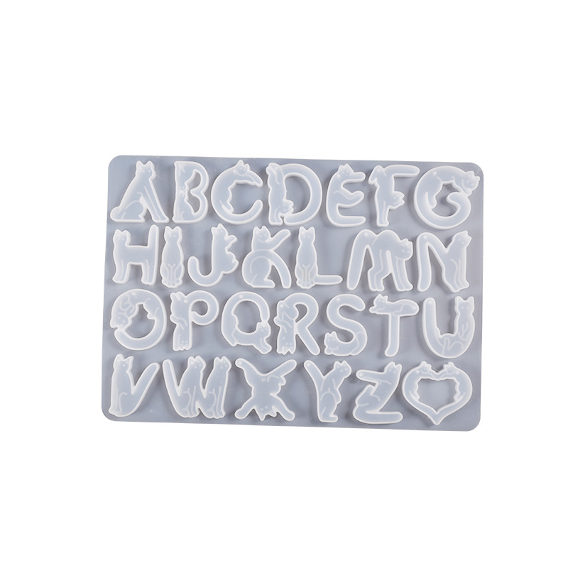 Crystal Glue 26 Cat English Letter Pendant Silicone Mold DIY Resin Keychain Pendant Grinding