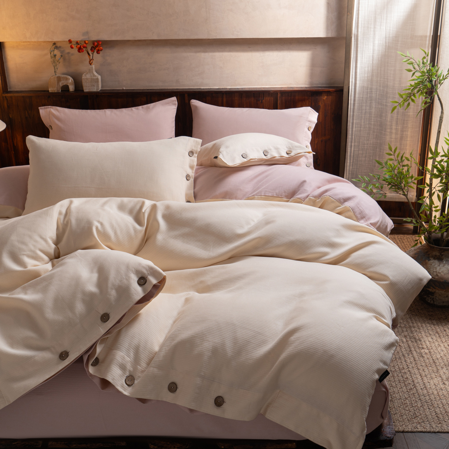 全棉提花磨毛四件套水洗棉纽扣款被套床单床笠款床上用品四季款