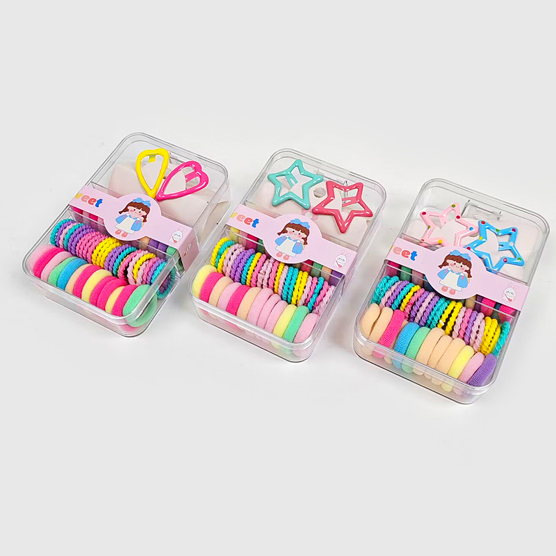 Candy Color Children's Hair Accessories Barrettes Sets of Boxes Baby Does Not Hurt Hair Rubber Band Bang Clip Boxed Girls Hair Rope Hairpin