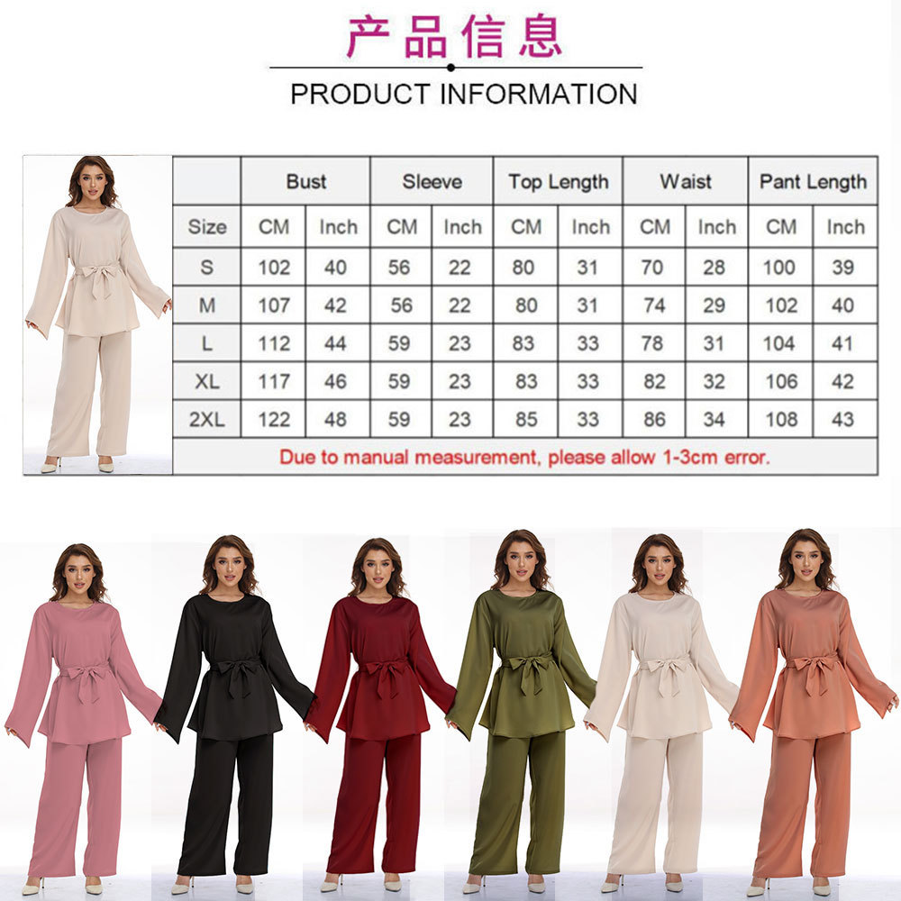 Cross-Border European and American plus Size Women's Clothes Muslim Robe Lace-up Dress Two-Piece Set Amazon Hot Sale