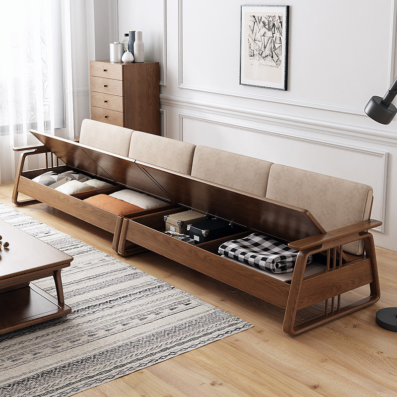 实木小户型沙发北欧布艺组合转角客厅储物高箱沙发三人四人家具