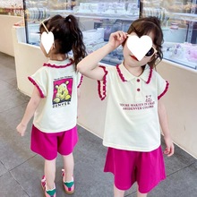 纯棉女童套装夏季2024新款韩版洋气中大儿童polo领女宝短袖两件套