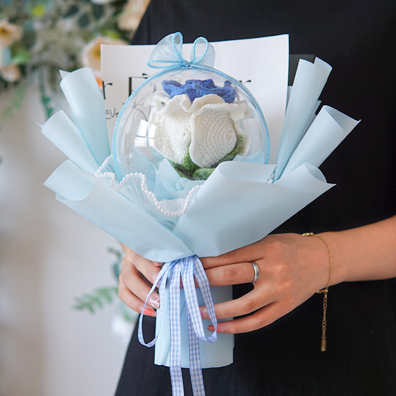 情人节泰国玫瑰花束手工编织毛线成品精美包装送女友闺蜜创意礼物