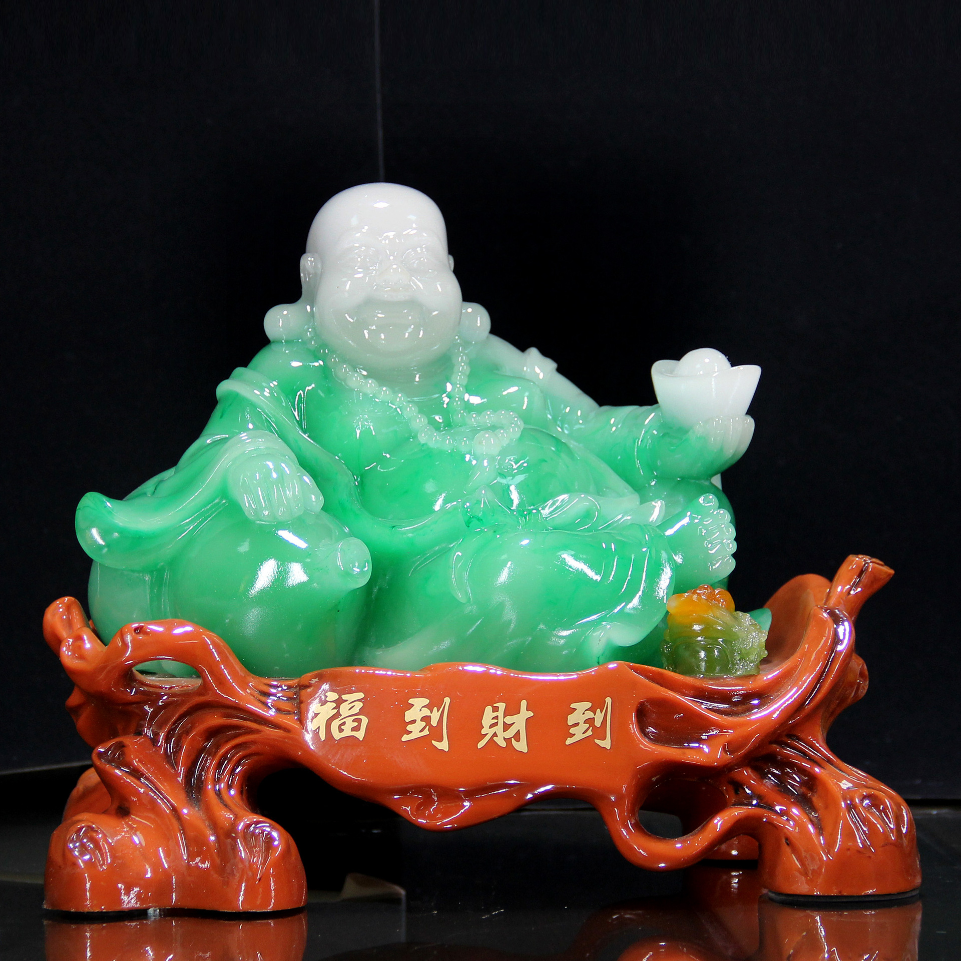 招财进宝弥勒佛玉佛摆件家居店铺送开业礼品树脂仿玉雕工艺品批发