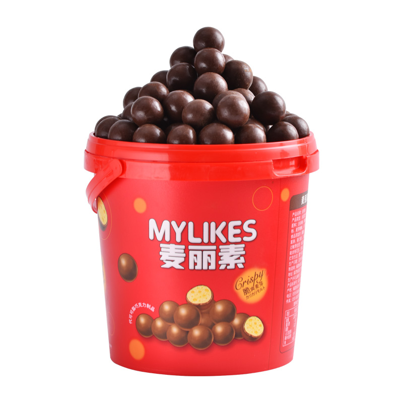 麦丽素520g巧克力豆怀旧小零食休闲脆心巧克力球桶装原味朱古力