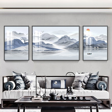 新中式山水客厅装饰画现代简约三联画风景挂画高档沙发背景墙壁画