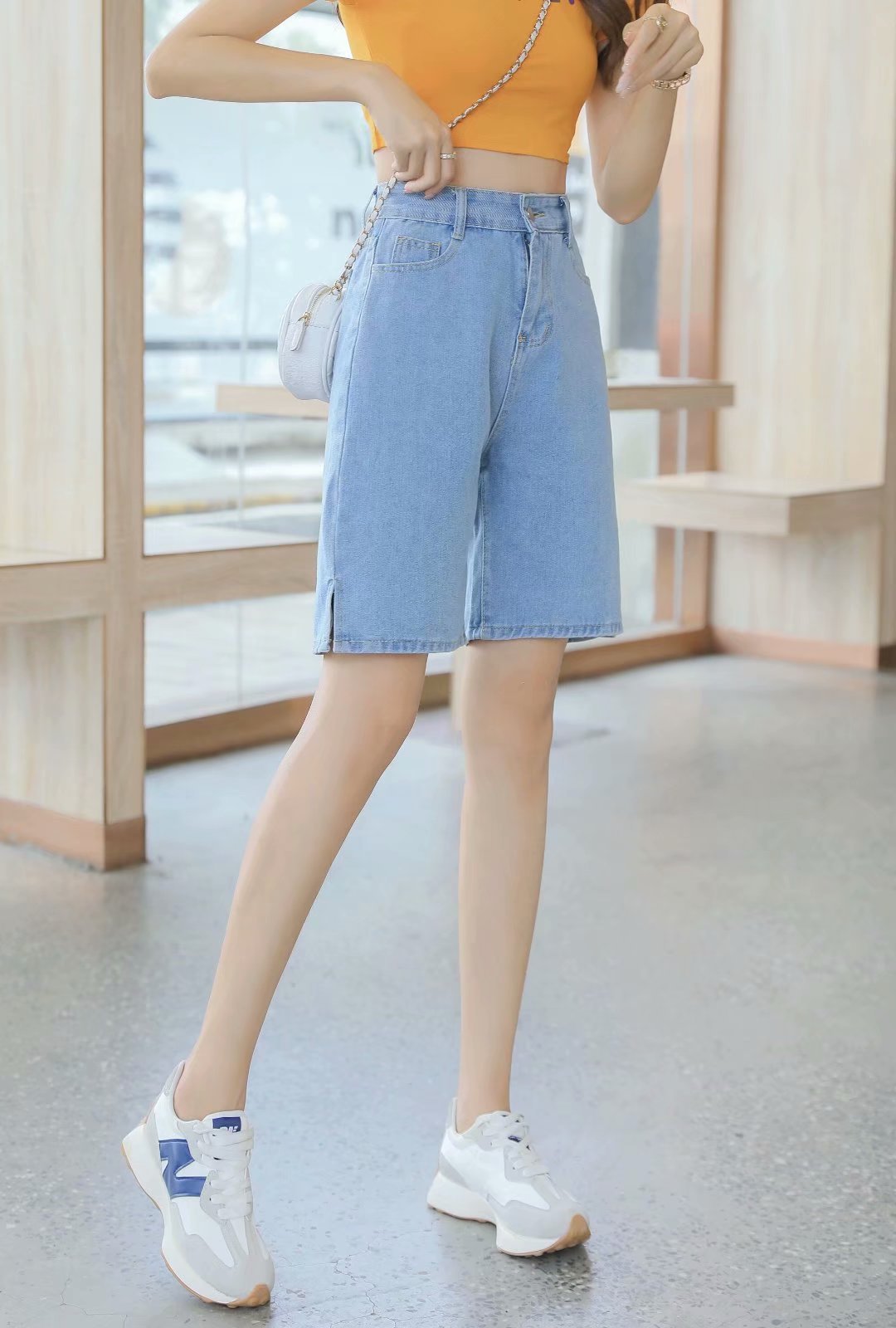 牛仔短裤女高腰宽松五分裤夏季直筒港味阔腿薄款潮ins日系5分中裤