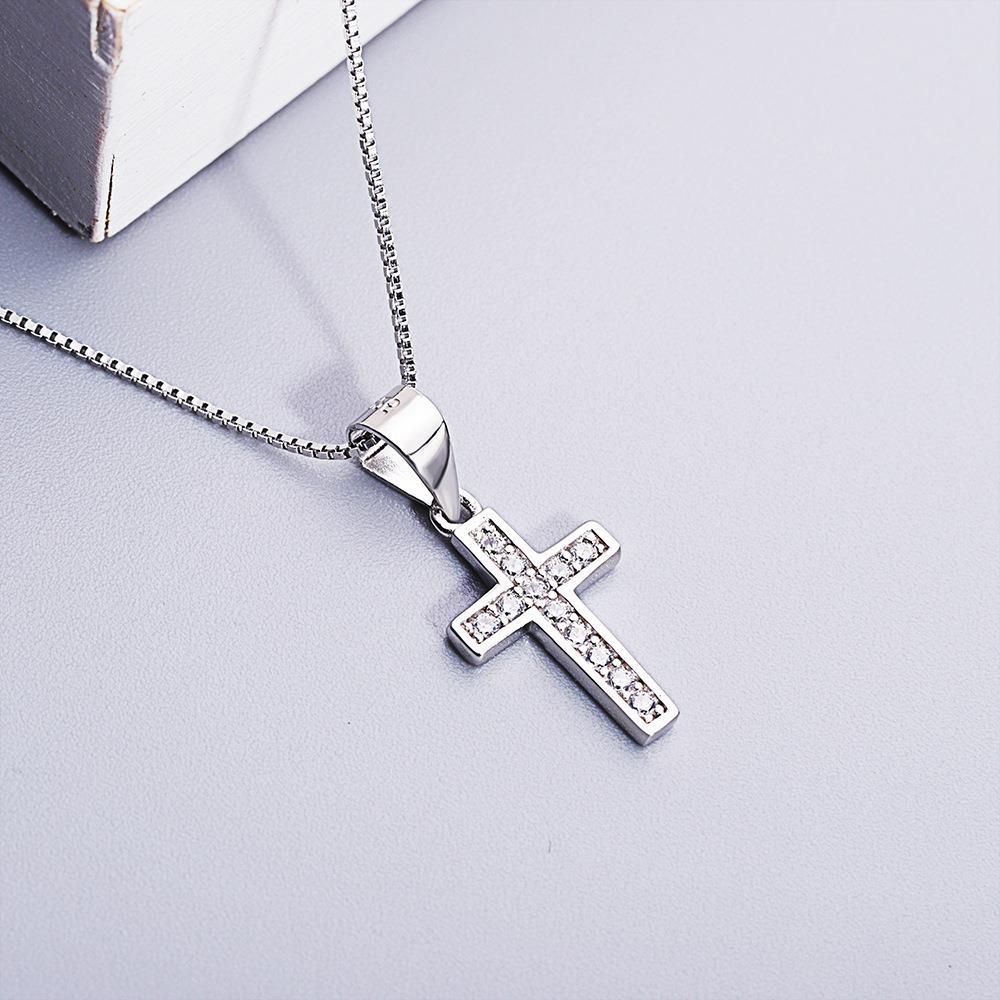 s925跨境配饰纯十字架项链镶钻吊坠基督教饰品送女友闺蜜七夕礼物
