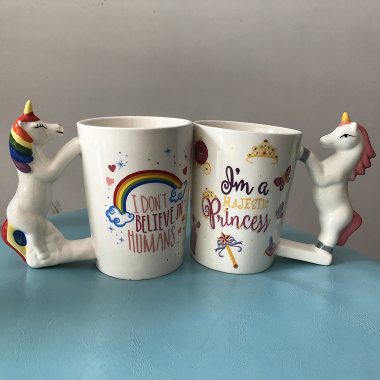 cross-border creative unicorn horse modeling ceramic cup cartoon mug office water cup coffee cup children‘s milk cup