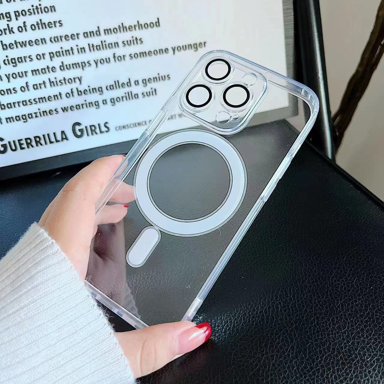 适用iphone 15promax透明磁吸magsafe手机壳自带镜头膜苹果14硬壳