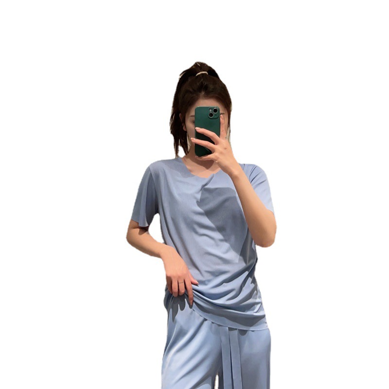 Summer Soft Suit Women's Home Wear Ice Silk Pajamas Women's Two-Piece Casual Breathable Short Sleeve Cool Queen Suit