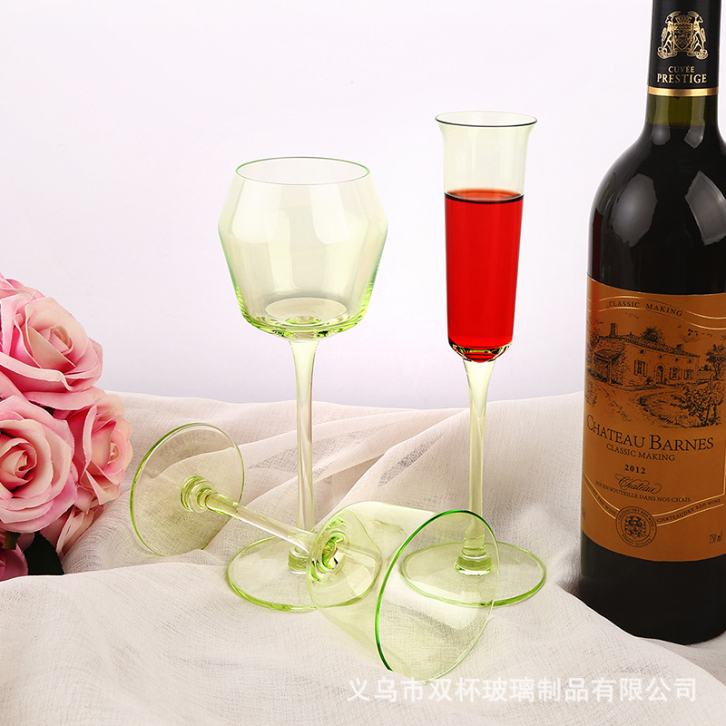 北欧复古果绿色水晶高脚香槟杯伏特加威士忌葡萄酒酒杯红酒洋酒杯