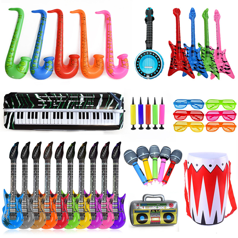 Cross-Border Hot Sale Spot PVC Inflatable Musical Instrument Stage Props Musical Instrument Party Toys Inflatable Guitar Microphone