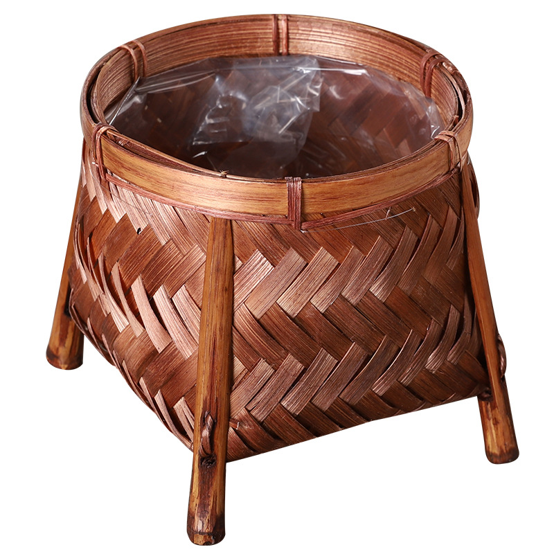 批发竹编桌面花盆套竹制品绿萝花篮装饰花器收纳篮手工竹制品竹工